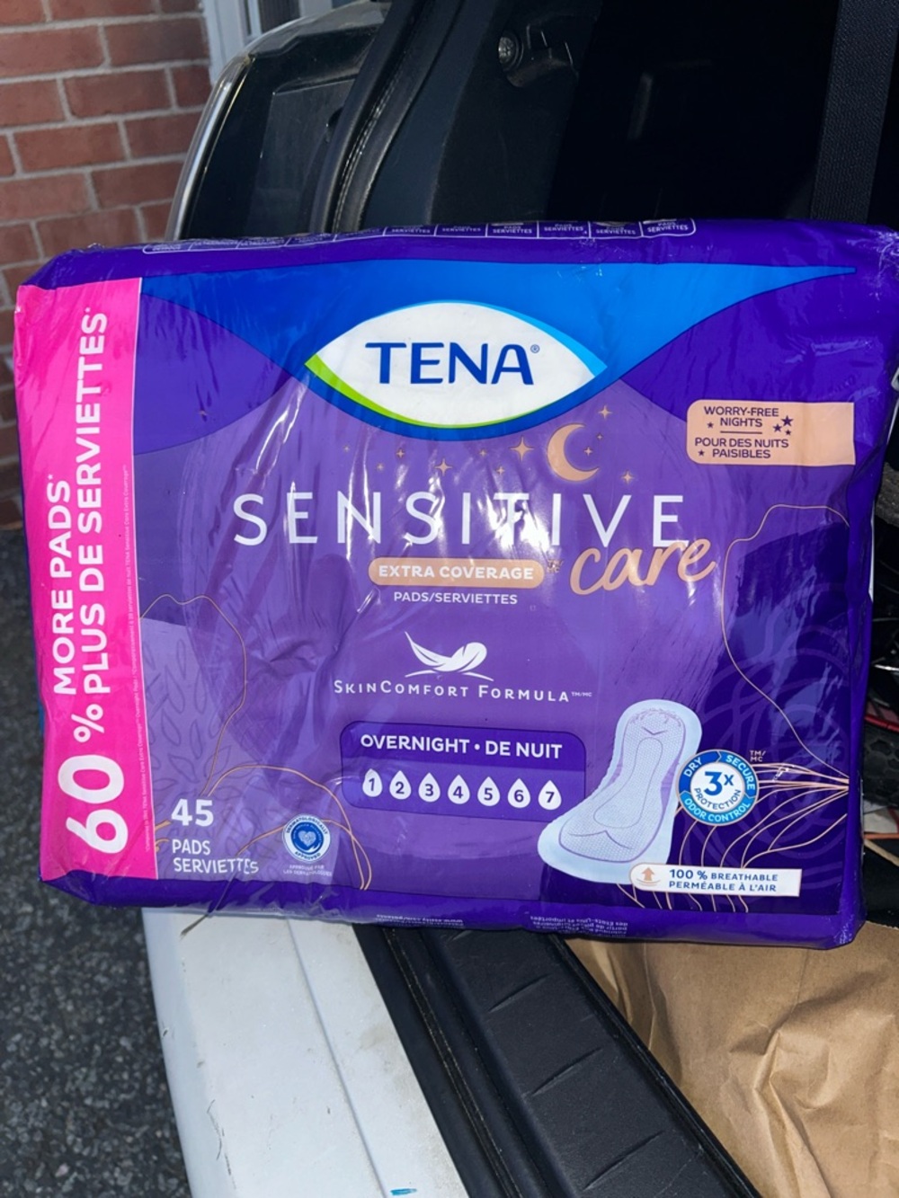TENA Sensitive Care Overnight Pads - Purple Pack 45 Pads NWT